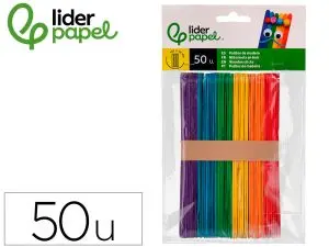 BATONNETS LIDERPAPEL BOIS DIM. 15X1,8CM COLORIS         ASSORTIS SACHET 50 UNITES