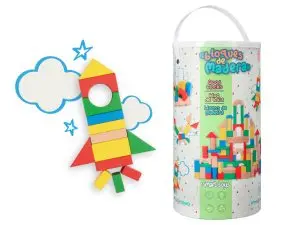 JEU ENFANT IMAGINOVO CONSTRUCTION BLOCS BOIS +12   MOIS 100 PIECES 29X29X3,5 CM