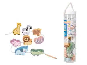 JEU ENFANT IMAGINOVO PERLES D'ANIMAUX A ENFILER BOIS +24  MOIS 13 PIECES 27X6,5X6,5 CM