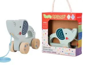 JEU ENFANT IMAGINOVO ELEPHANT A TIRER AVEC ROUES BOIS +12   MOIS 13,4X10X5,4 CM