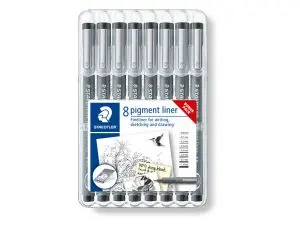 STYLO-FEUTRE STAEDLER PIGMENT LINER 308 ENCRE NOIRE CLIP    METAL POINTES ASSORTIES ETUI  8 UNITES DONT 3 OFFERTES