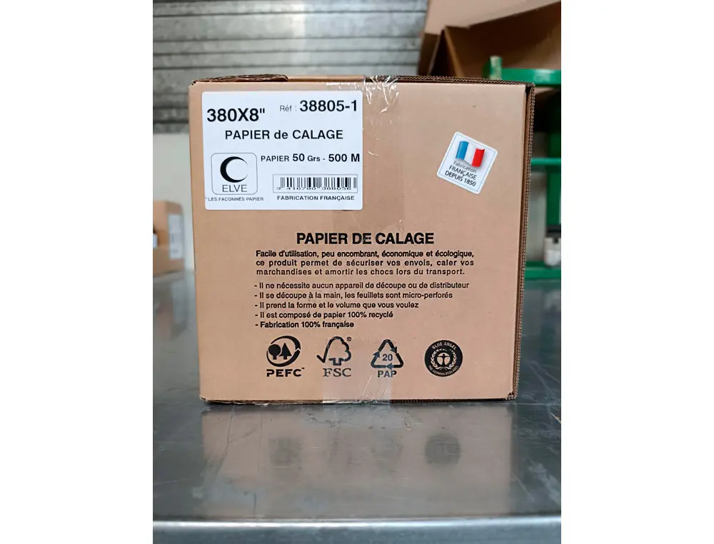 PAPIER CALAGE ELVE CARTON EXPEDITION LAIZE 38CM LONGUEUR 500M 2 PLIS 50GR EMBALLAGE DEVIDOIR