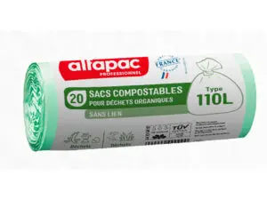SAC DECHETS COMPOSTABLE ALFAPAC SANS LIEN 32 MICRONS  110L RESISTANCE 18KG          700X1100MM COLORIS VERT 200