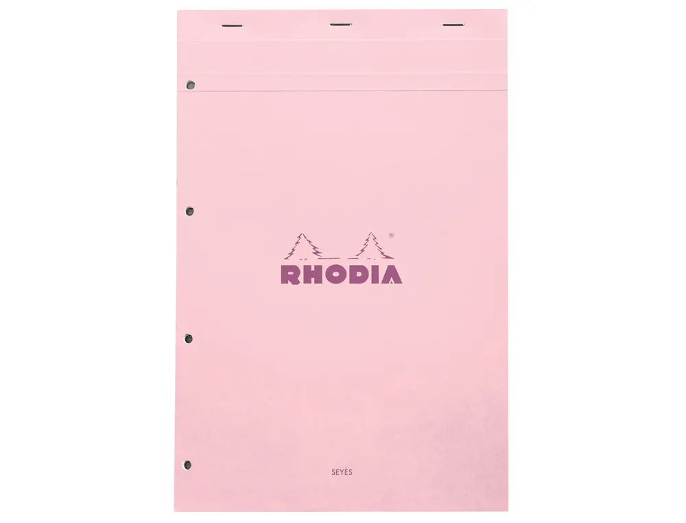 BLOC AGRAFE RHODIA COULEURS N 20 A4+ 21X31,8CM SEYES 80 FEUILLETS MICROPERFORES ET PERFORES 4 TROUS COUVERTURES