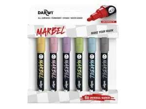 MARQUEUR DARWI MARBEL UNIVERSEL POINTE RONDE MEDIUM 4MM COLORIS ASSORTIS PASTEL   SET 6 UNITES