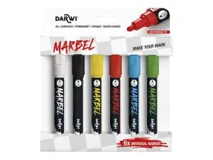 MARQUEUR DARWI MARBEL UNIVERSEL POINTE RONDE MEDIUM 4MM COLORIS ASSORTIS PRIMAIRE SET 6 UNITES