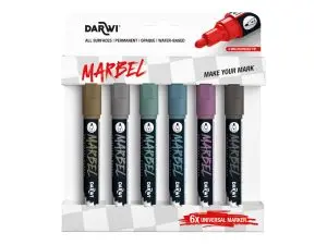 MARQUEUR DARWI MARBEL UNIVERSEL POINTE RONDE MEDIUM 4MM COLORIS ASSORTIS METALLIQUE SET 6 UNITES