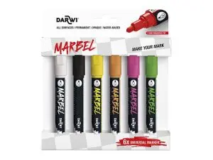 MARQUEUR DARWI MARBEL UNIVERSEL POINTE RONDE MEDIUM 4MM COLORIS ASSORTIS FLUO SET 6 UNITES