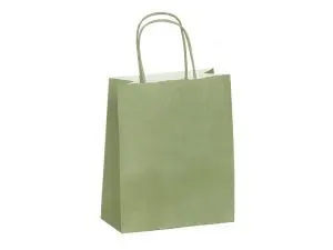SAC KRAFT 90G/M2 POIGNEES TORSADEES 350X140X400MM       COLORIS VERT AMANDE