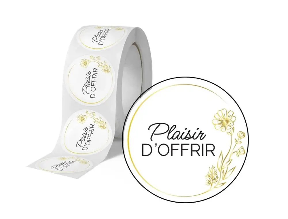 ETIQUETTE AUTOCOLLANTE AVERY PLAISIR D'OFFRIR RONDE DIAM. 35MM ROULEAU 500 UNITES