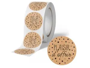 ETIQUETTE AUTOCOLLANTE AVERY PLAISIR D'OFFRIR KRAFT POIS NOIRS RONDE DIAM. 35MM ROULEAU 500 UNITES
