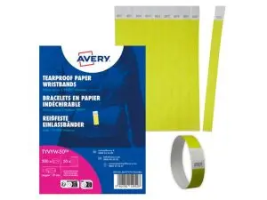 BRACELET AVERY PAPIER INDECHIRABLE MATIERE TYVEK    LARGEUR 19MM COLORIS JAUNE    FLUO 500 UNITES