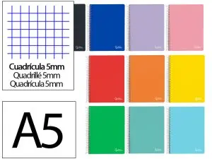 CAHIER SPIRALE LIDERPAPEL WITTY A5 COUVERTURE RIGIDE    120 FEUILLES 90G/M2 5X5MM 4   TROUS PERFORES COLORIS