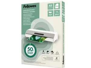 POCHETTE PLASTIFICATION FELLOWES BRILLANTE FORMAT A5  LEGER COLORIS TRANSPARENT     BOITE 100 UNITES