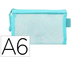 POCHETTE ZIP LIDERPAPEL A6 MULTIUSAGE FERMETURE ECLAIR POLYESTER TRANSPIRABLE COLORIS BLEU CIEL