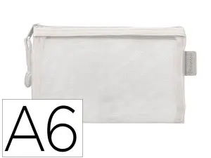 POCHETTE ZIP LIDERPAPEL A6 MULTIUSAGE FERMETURE ECLAIR POLYESTER TRANSPIRABLE COLORIS BLANC