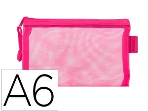 POCHETTE ZIP LIDERPAPEL A6 MULTIUSAGE FERMETURE ECLAIR POLYESTER TRANSPIRABLE COLORIS ROSE