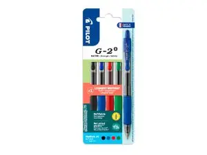 ROLLER PILOT G-2+ ENCRE GEL POINTE MOYENNE COLORIS        ASSORTIS POCHETTE 4 UNITES