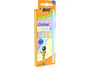 STYLO-BILLE BIC CRISTAL PASTEL POINTE MOYENNE 1,0MM   ENCRE BLEUE CLASSIQUE         CAPUCHON COLORIS ASSORTIS