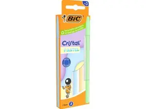 STYLO-BILLE BIC CRISTAL PASTEL POINTE MOYENNE 1,0MM   ENCRE BLEUE CLASSIQUE         CAPUCHON COLORIS ASSORTIS A