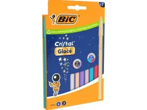 STYLO-BILLE BIC CRISTAL ORIGINAL GLACE POINTE MOYENNE 1,0MM CAPUCHON ENCRE ET       COLORIS ASSORTIS ETUI 7