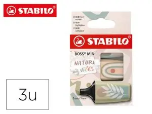 SURLIGNEUR STABILO BOSS MINI NATUREVIBES ENCRE BASE EAU    POINTE BISEAUTEE TRACE 2/5MM  COLORIS ASSORTIS ETUI 3