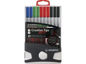 FEUTRE STABILO CREATIVE TIPS ARTY ENCRE BASE EAU POINTES   ASSORTIES COLORIS NOIR ETUI 5 UNITES
