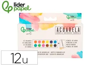 PEINTURE AQUARELLE 12 COULEURS INCLUT PINCEAU AVEC RESERVOIR D EAU EN BOITE PLASTIQUE