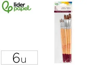 PINCEAUX EN POIL NATUREL DE PONEY LIDERPAPEL POINTES      ASSORTIES BLISTER DE 6 UNITES CERTIFIE FSC
