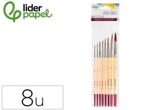 PINCEAUX AQUARELLE LIDERPAPEL POIL NATUREL DE PONEY BLISTER DE 8 UNITES ASSORTIS CERTIFIE FSC