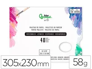 PALETTE JETABLE POUR MELANGE LIDERPAPEL EN PLASTIQUE POUR PEINTURE 40 FEUILLES 58G/M2
