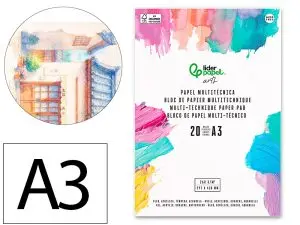 BLOC DE PAPIER MULTI-TECHNIQUES LIDERPAPEL FORMAT A3 POUR ACRYLIQUE HUILE ET GOUACHE 20 FEUILLES