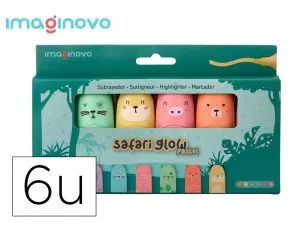 MARQUEUR IMAGINOVO FLUORESCENT SAFARI GLOW       PASTEL ANIMAUX BOITE DE 6     UNITES ASSORTIES