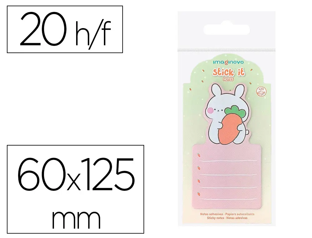 BLOC NOTES IMAGINOVO ADHESIFS BUNNY AVEC SUPPORT 20 FEUILLES COLORIS ORANGE 60X125 MM