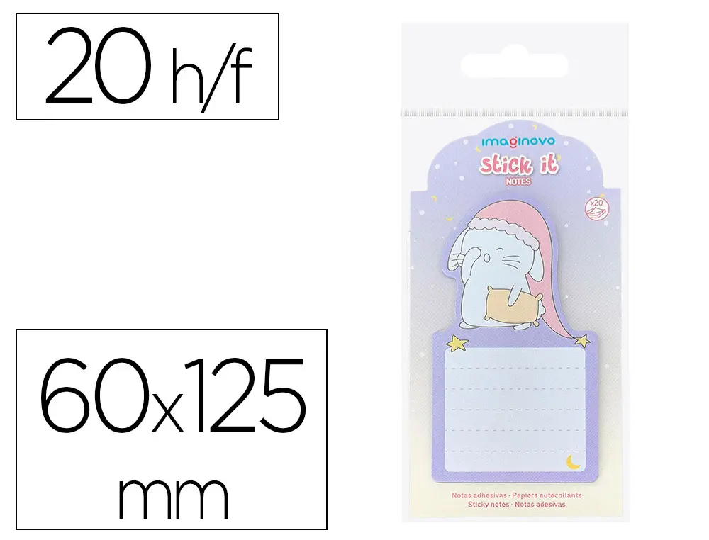 BLOC NOTES IMAGINOVO ADHESIFS BUNNY AVEC SUPPORT 20 FEUILLES COLORIS VIOLET 60X125 MM