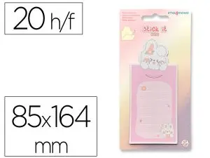 BLOC NOTES IMAGINOVO ADHESIFS LETTER AVEC MESSAGE AU DOS LAPIN ROSE 20 FEUILLES 85X164 MM