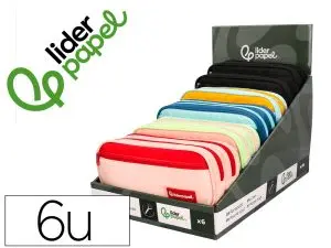 PRESENTOIR DE 6 TROUSSES LIDERPAPEL DUO 2 FERMETURES ECLAIR AVEC POCHE A L'AVANT DIM 300X230X385MM
