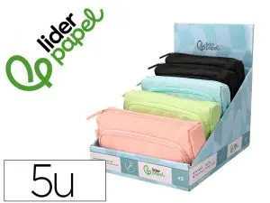 PRESENTOIR DE 5 TROUSSES LIDERPAPEL MINIBAG 2 FERMETURES ECLAIR AVEC POCHE INTERIEURE 290X310X230MM