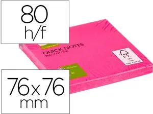 BLOC-NOTES Q-CONNECT QUICK NOTES COULEURS NÉON 76X76MM 80F REPOSITIONNABLES COLORIS ROSE VIF