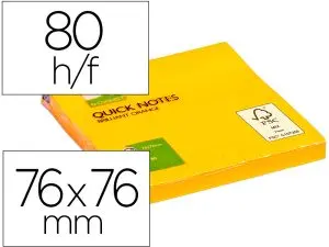 BLOC-NOTES Q-CONNECT QUICK NOTES COULEURS NÉON 76X76MM 80F REPOSITIONNABLES COLORIS ORANGE VIF