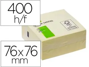 BLOC-NOTES Q-CONNECT CUBE QUICK NOTES 76X76MM 400F REPOSITIONNABLES SANS TRACES COLORIS JAUNE