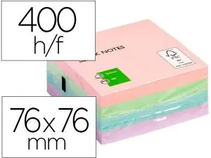 BLOC-NOTES Q-CONNECT CUBE QUICK NOTES 76X76MM 400F REPOSITIONNABLES SANS TRACES COLORIS PASTEL