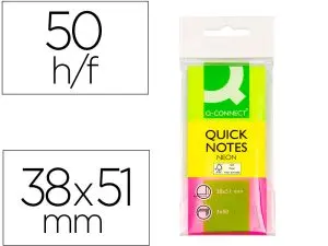 BLOC-NOTES Q-CONNECT COULEURS NÉON 38X51MM 50F REPOSITIONNABLES COLORIS ASSORTIS 3 BLOCS