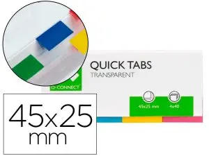 MARQUE-PAGES Q-CONNECT 25X45MM 160F REPOSITIONNABLE 4 COLORIS TRANSPARENTS PACK 4X40