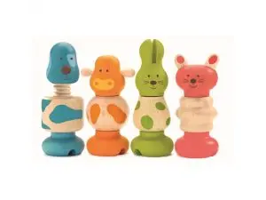 VIS ANIMO DJECO RECONSTITUTION DE 4 ANIMAUX   EN BOIS COMPOSE DE 3 PIECES   CHACUN  COLORIS ASSORTIS