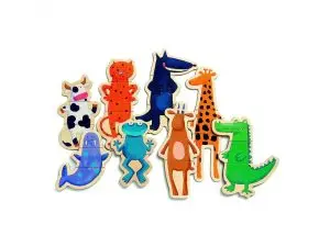 PIECES MAGNETIQUES CRAZY ANIMAUX DJECO EN BOIS 8       ANIMAUX 3 PIECES CHACUN 8     PERSONNAGES 24 PIECES DE 3 A