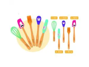 CHEF CLUB CHEFCLUB KIT DE MINI USTENSILES TETES EN      SILICONE MANCHES EN BAMBOU 5  USTENSILES