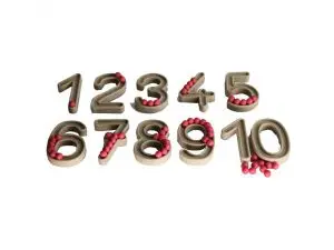 APPROCHE DU NOMBRE WISSNER CHIFFRES EN RELIEF ET BOULES 11 CHIFFRE ET 60 BOULES ROUGE