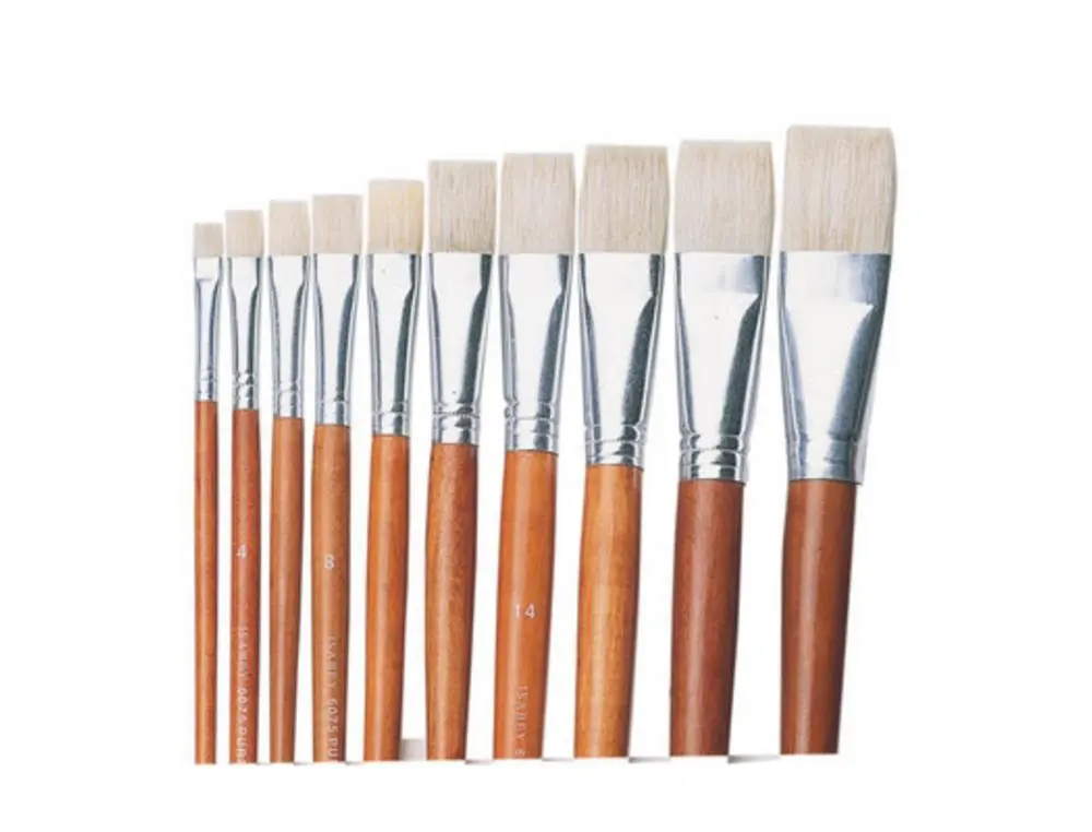 BROSSE PLATE O'COLOR POILS SOIE PORC N 24 VIROLE ALUMINIUM MANCHE BOIS NATUREL LOT 10 UNITES