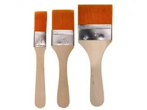 SET 3 BROSSES SYNTHETIQUES EXTRA LARGES MANCHE EN BOIS   NATUREL POILS DORES LARGEUR   25 50 ET 75 MM